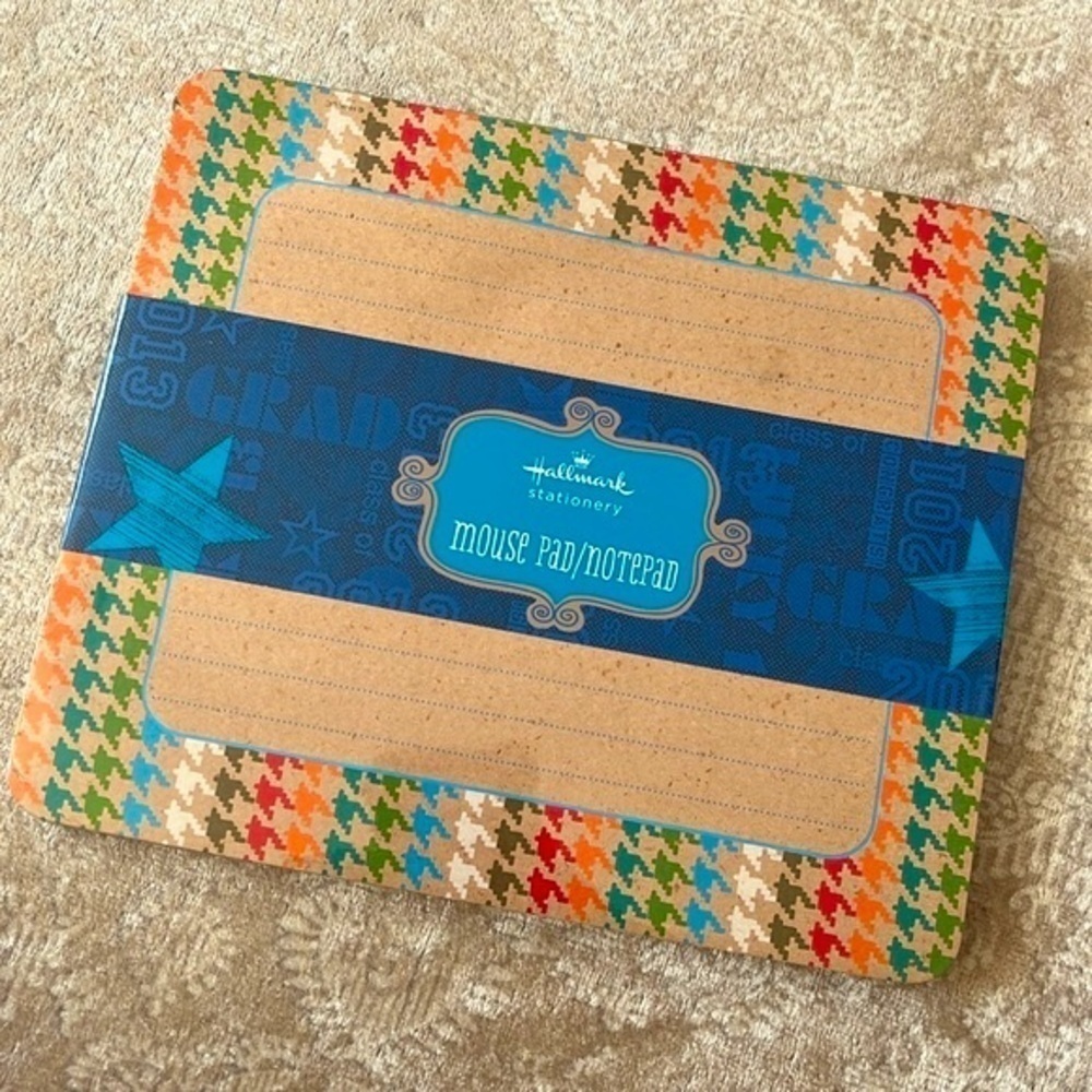 Brand New Hallmark Colorful Houndstooth Border 80-Sheet Office Mouse Pad Notepad